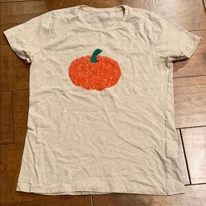 J. Crew Kids Beige T-Shirt with Orange Pumpkin